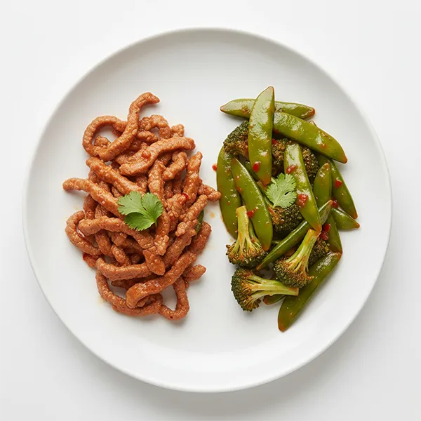 Thai Chili Beef With Wok Tossed Snow Peas And Broccoli